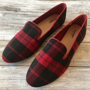 Old Navy Black Red Plaid Smoking Flats Loafer NWOT